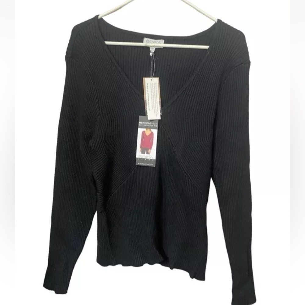 Sofia Vergara Reform knit super stretch black ribbed sweater XL / XXL NWT